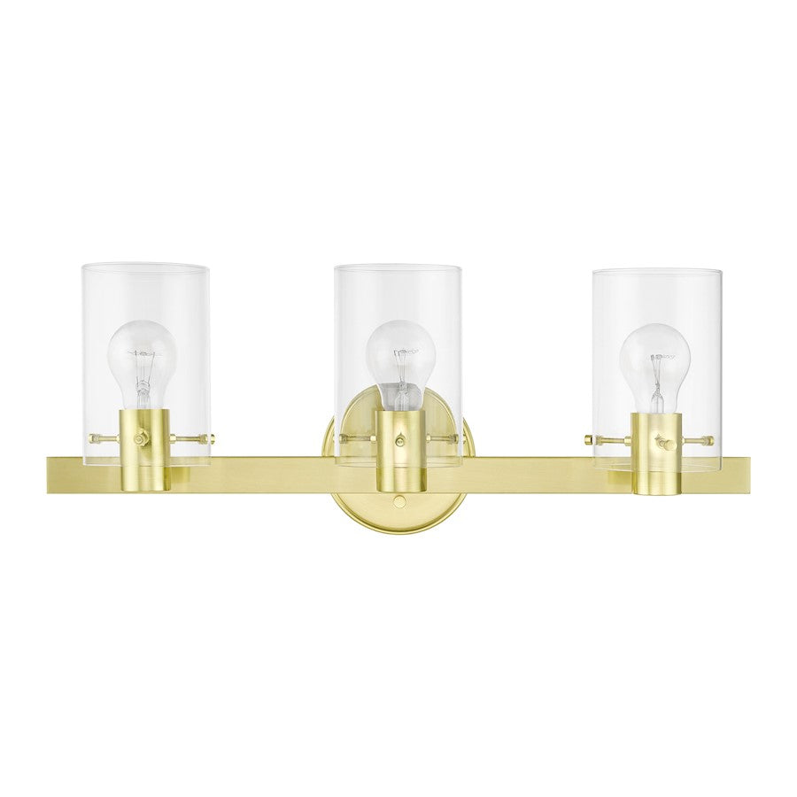 Livex Munich 3 Light Vanity Sconce, Satin Brass/Clear