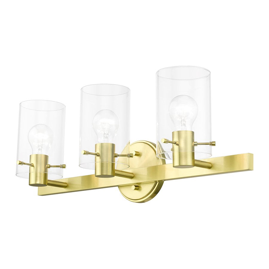 Livex Munich 3 Light Vanity Sconce, Satin Brass/Clear
