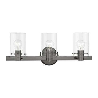 Livex Munich 3 Light Vanity Sconce, Black Chrome/Clear