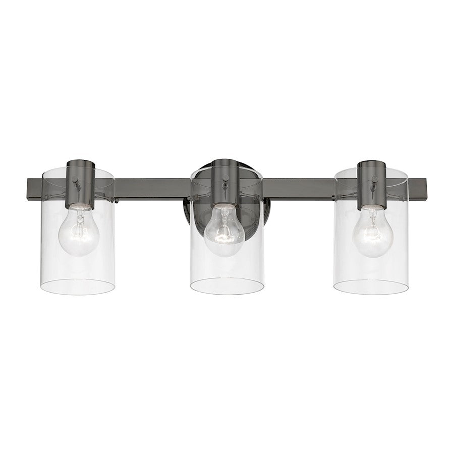 Livex Munich 3 Light Vanity Sconce, Black Chrome/Clear