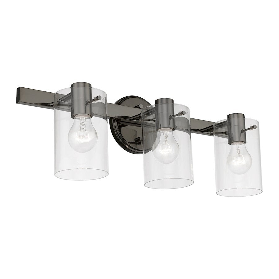 Livex Munich 3 Light Vanity Sconce, Black Chrome/Clear