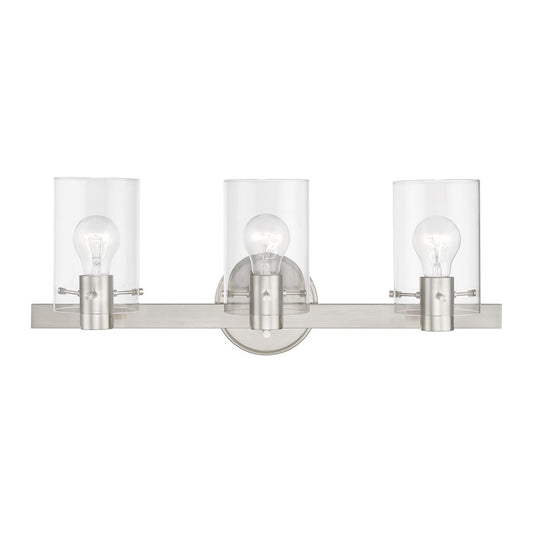 Livex Munich 3 Light Vanity Sconce, Brushed Nickel/Clear