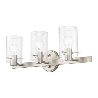 Livex Munich 3 Light Vanity Sconce, Brushed Nickel/Clear