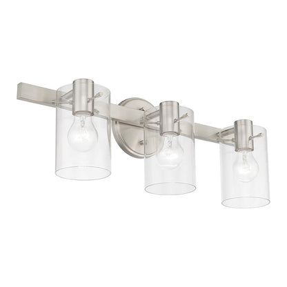 Livex Munich 3 Light Vanity Sconce, Brushed Nickel/Clear