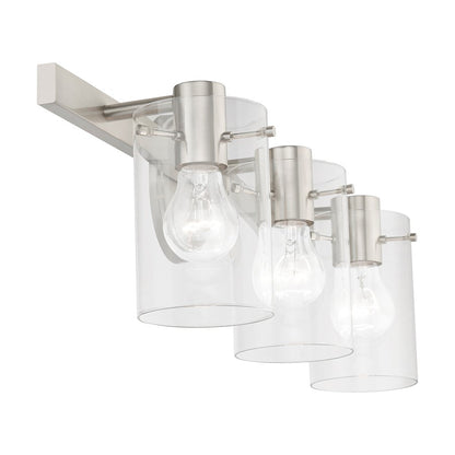 Livex Munich 3 Light Vanity Sconce, Brushed Nickel/Clear