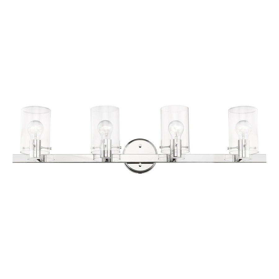 Livex Munich 4 Light Vanity Sconce, Polished Chrome/Clear
