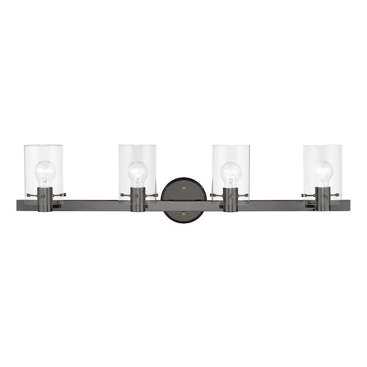 Livex Munich 4 Light Vanity Sconce, Black Chrome/Clear