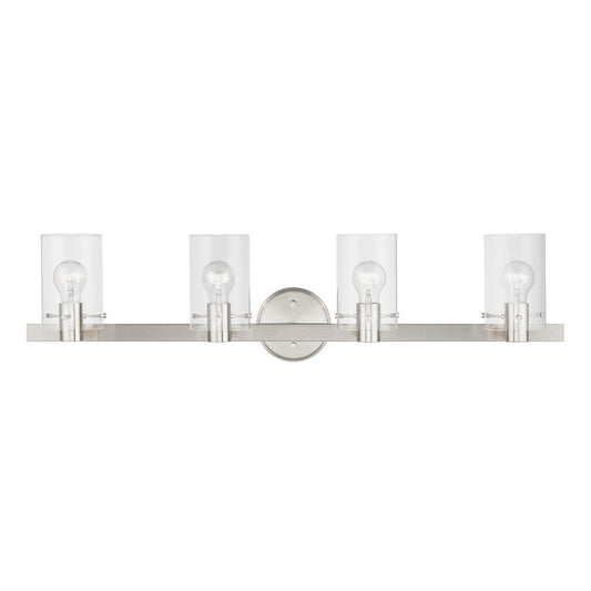 Livex Munich 4 Light Vanity Sconce, Brushed Nickel/Clear