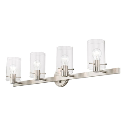 Livex Munich 4 Light Vanity Sconce, Brushed Nickel/Clear