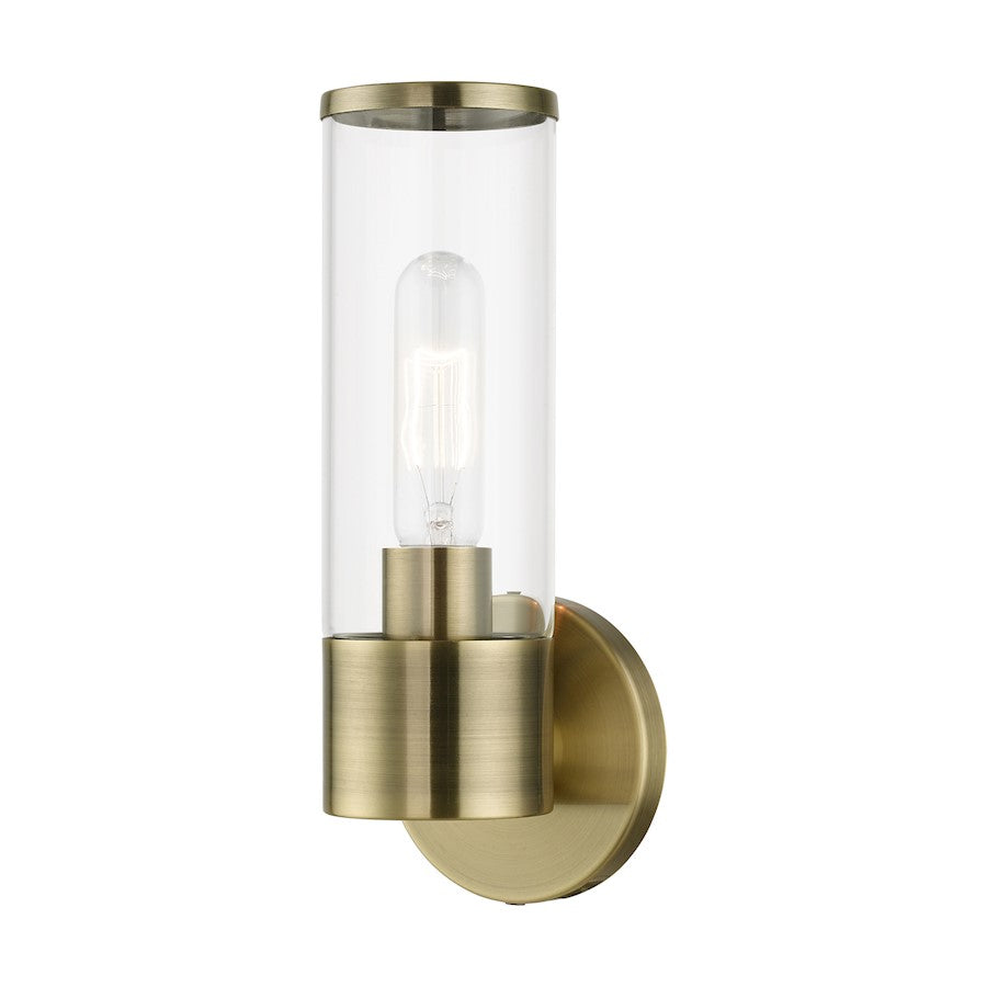 Livex Bancroft 1 Light ADA Single Sconce, Antique Brass/Clear