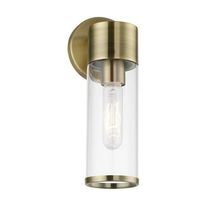 Livex Bancroft 1 Light ADA Single Sconce, Antique Brass/Clear