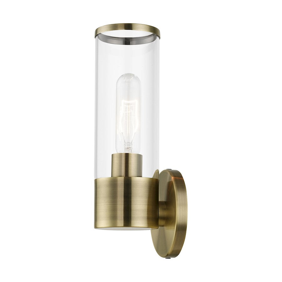 Livex Bancroft 1 Light ADA Single Sconce, Antique Brass/Clear