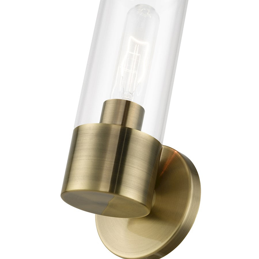 Livex Bancroft 1 Light ADA Single Sconce, Antique Brass/Clear