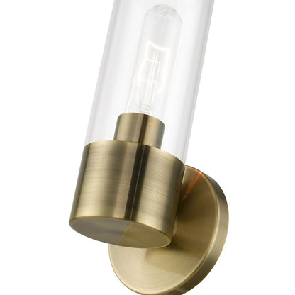 Livex Bancroft 1 Light ADA Single Sconce, Antique Brass/Clear