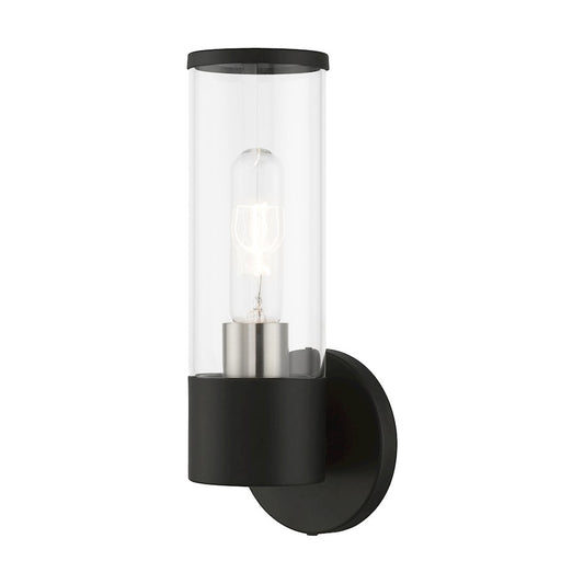 Livex Bancroft 1 Light ADA Single Sconce, Black/Brushed Nickel/Clear