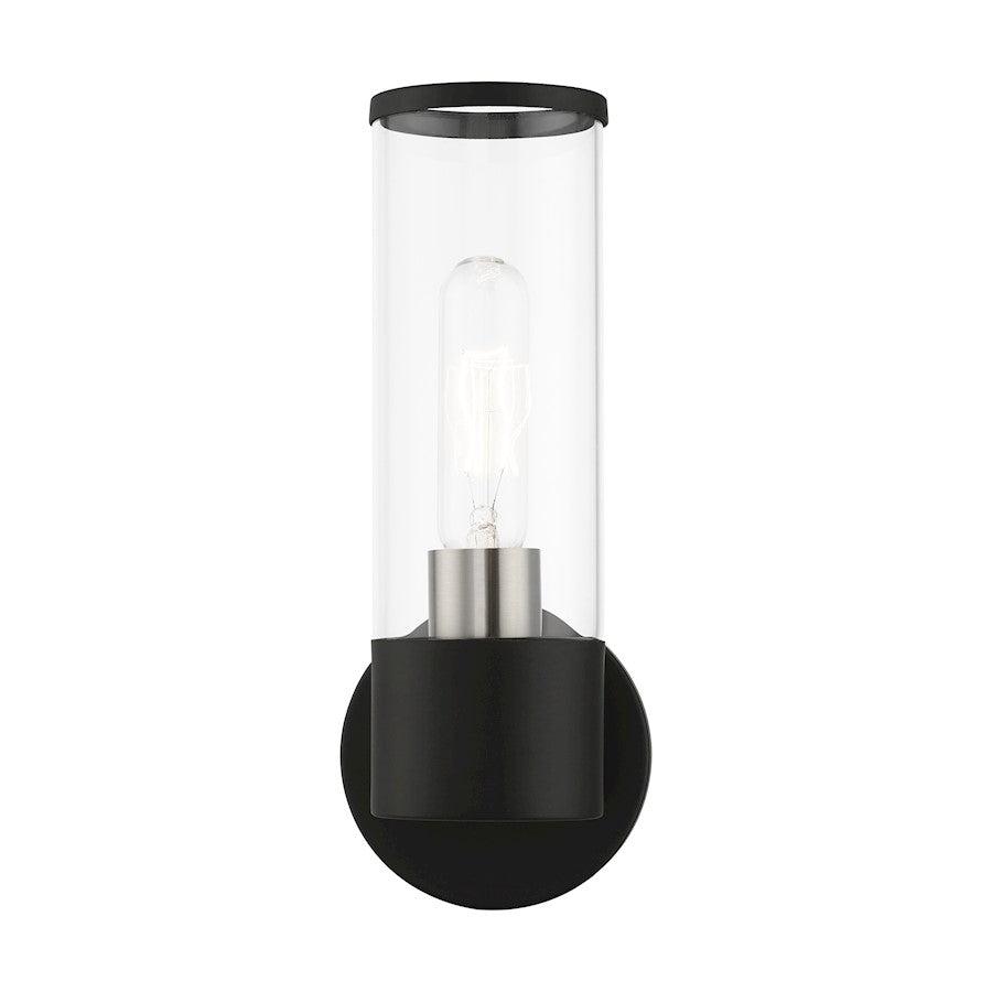 Livex Bancroft 1 Light ADA Single Sconce, Black/Brushed Nickel/Clear