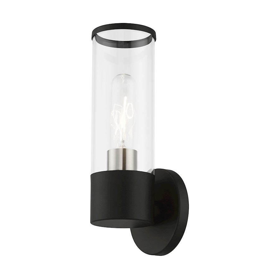 Livex Bancroft 1 Light ADA Single Sconce, Black/Brushed Nickel/Clear