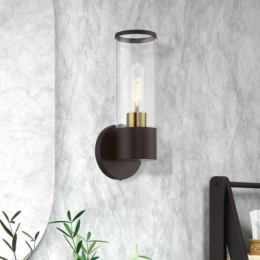 Livex Bancroft 1 Light ADA Single Sconce, Bronze/Antique Brass/Clear