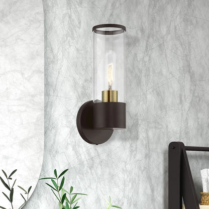 Livex Bancroft 1 Light ADA Single Sconce, Bronze/Antique Brass/Clear
