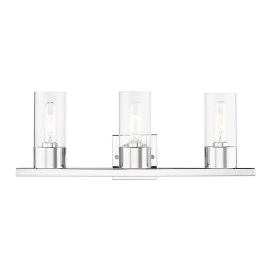Livex Carson 3 Light Vanity Sconce, Polished Chrome/Clear