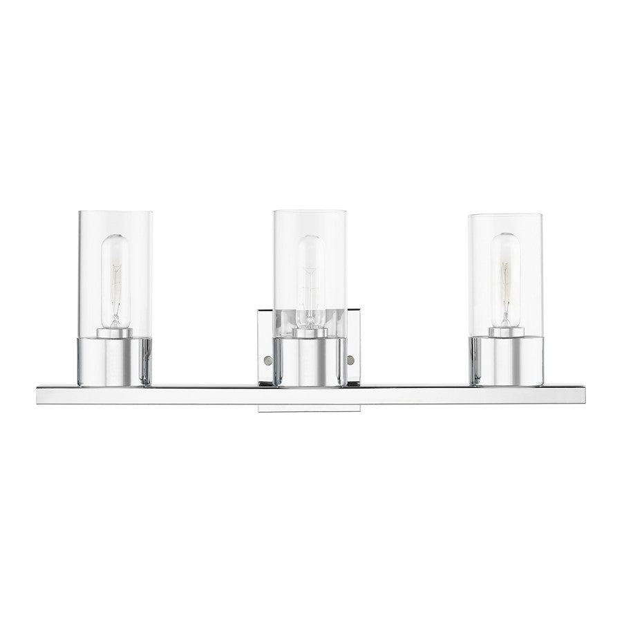 Livex Carson 3 Light Vanity Sconce, Polished Chrome/Clear