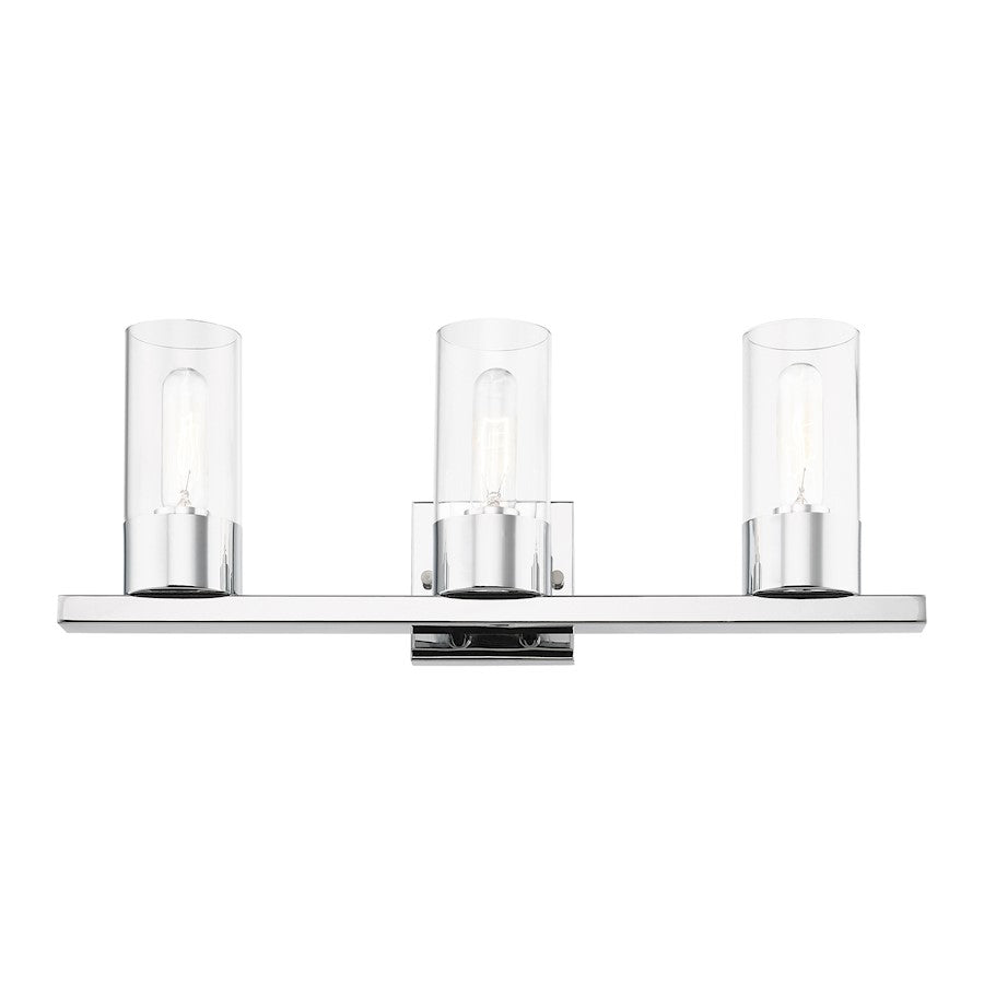 Livex Carson 3 Light Vanity Sconce, Polished Chrome/Clear