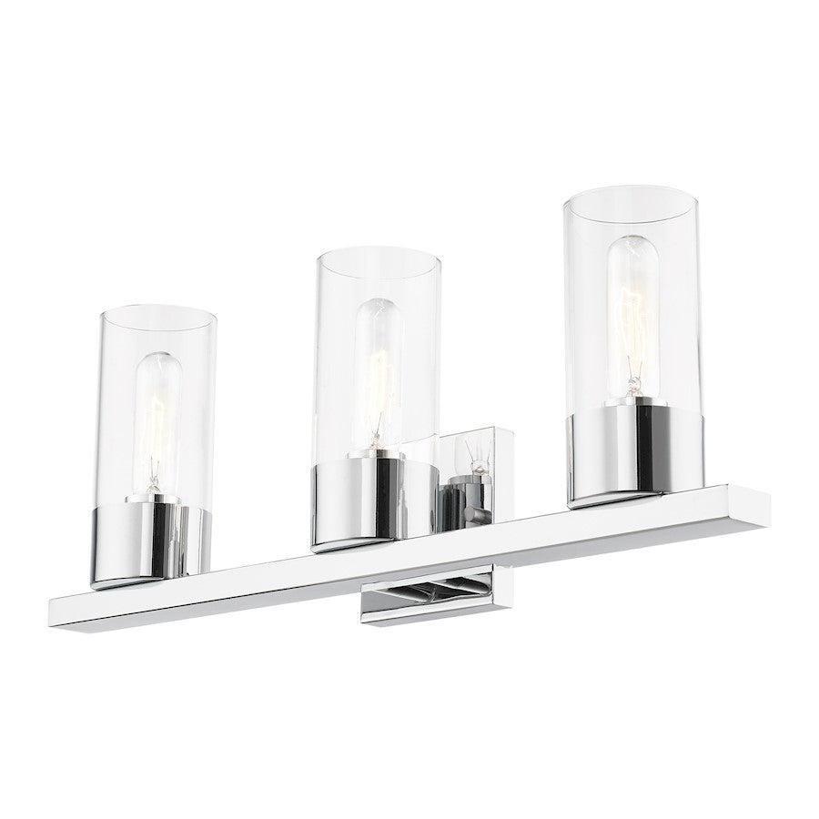 Livex Carson 3 Light Vanity Sconce, Polished Chrome/Clear