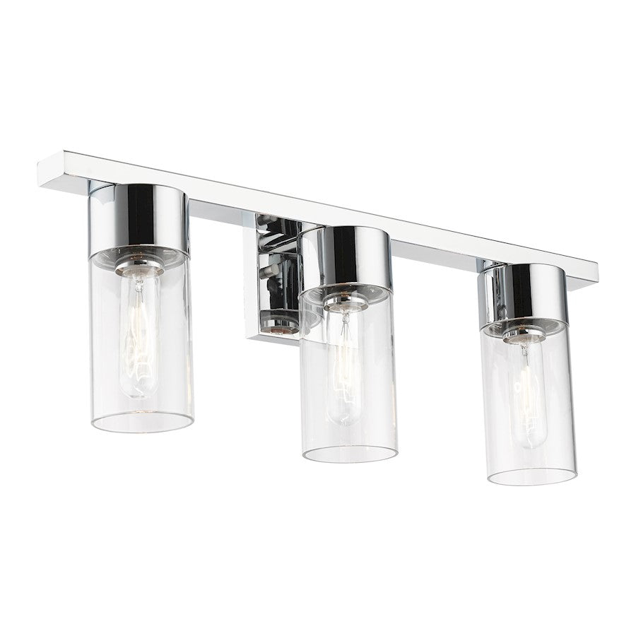 Livex Carson 3 Light Vanity Sconce, Polished Chrome/Clear