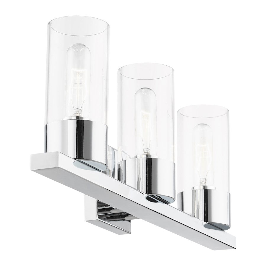 Livex Carson 3 Light Vanity Sconce, Polished Chrome/Clear