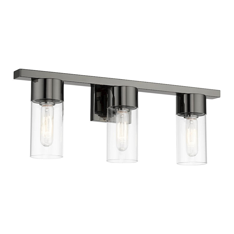Livex Carson 3 Light Vanity Sconce, Black Chrome/Clear