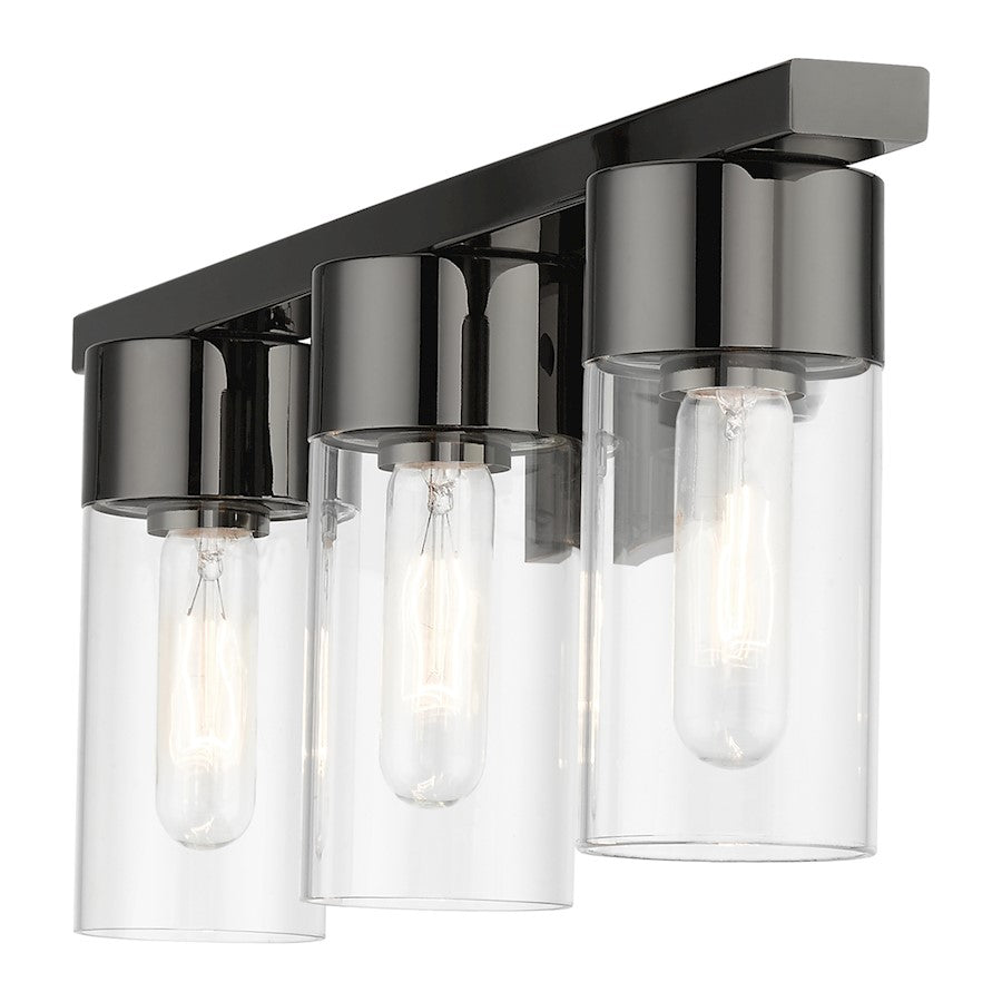 Livex Carson 3 Light Vanity Sconce, Black Chrome/Clear