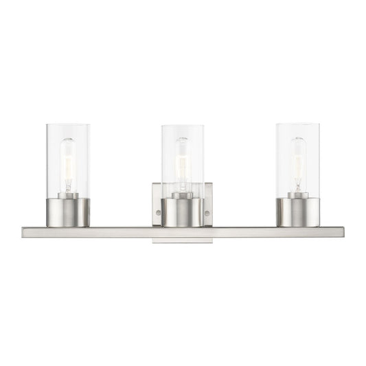 Livex Carson 3 Light Vanity Sconce, Brushed Nickel/Clear