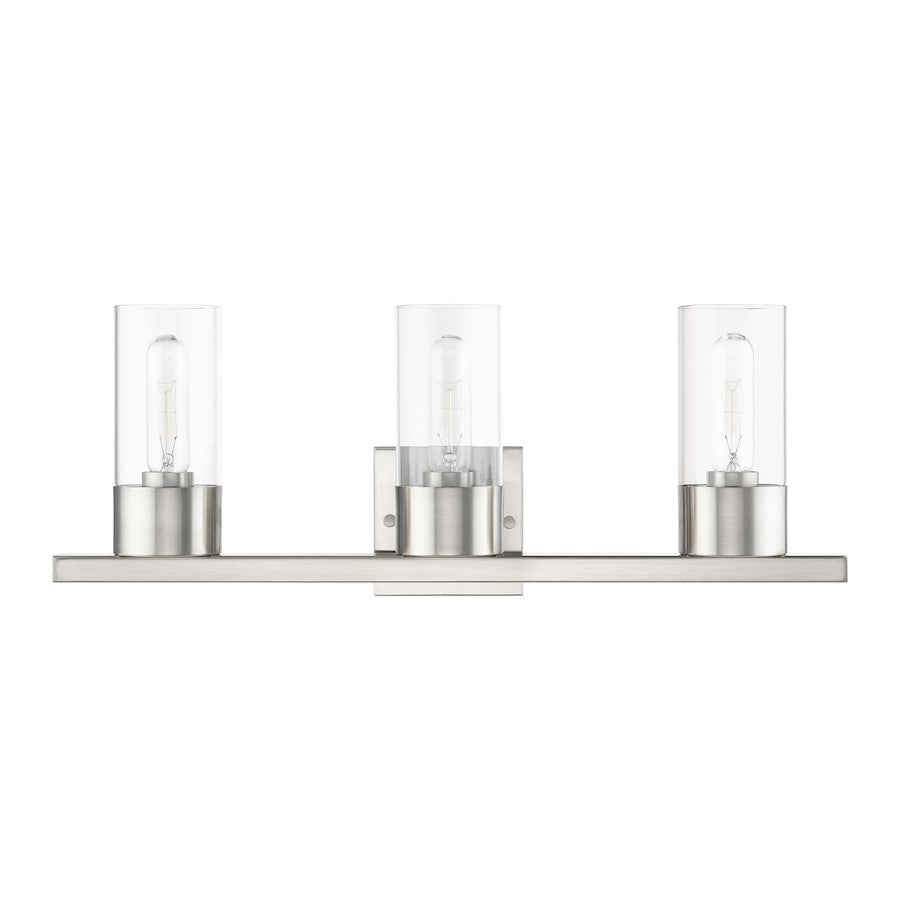 Livex Carson 3 Light Vanity Sconce, Brushed Nickel/Clear