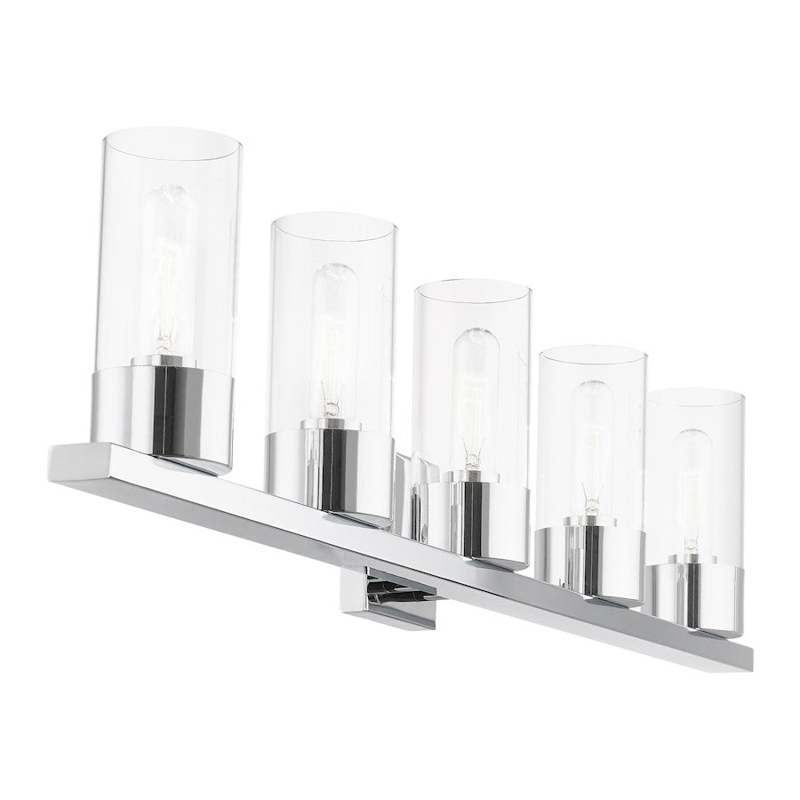 Livex Carson 5 Light Vanity Sconce, Polished Chrome/Clear