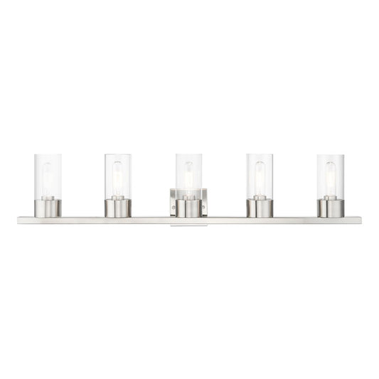 Livex Carson 5 Light Vanity Sconce, Brushed Nickel/Clear