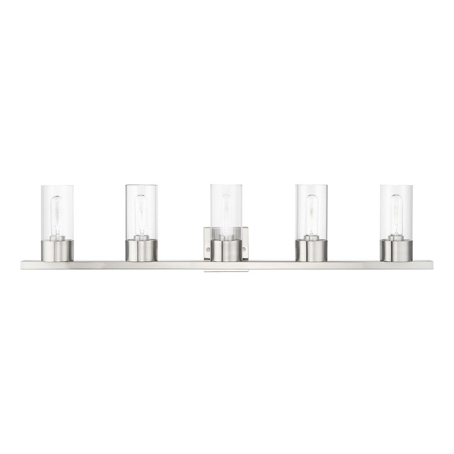 Livex Carson 5 Light Vanity Sconce, Brushed Nickel/Clear