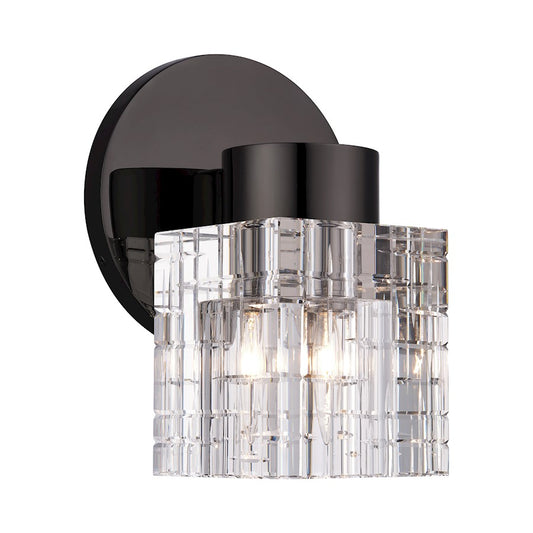 Livex Rotterdam 1 Light Crystal Single Sconce, Black Chrome/Crystal