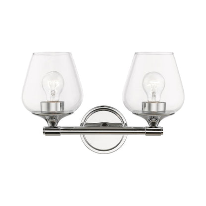 Livex Willow 2 Light Vanity Sconce, Polished Chrome/Clear