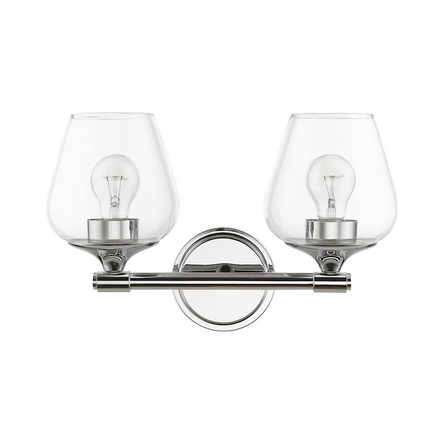 Livex Willow 2 Light Vanity Sconce, Polished Chrome/Clear