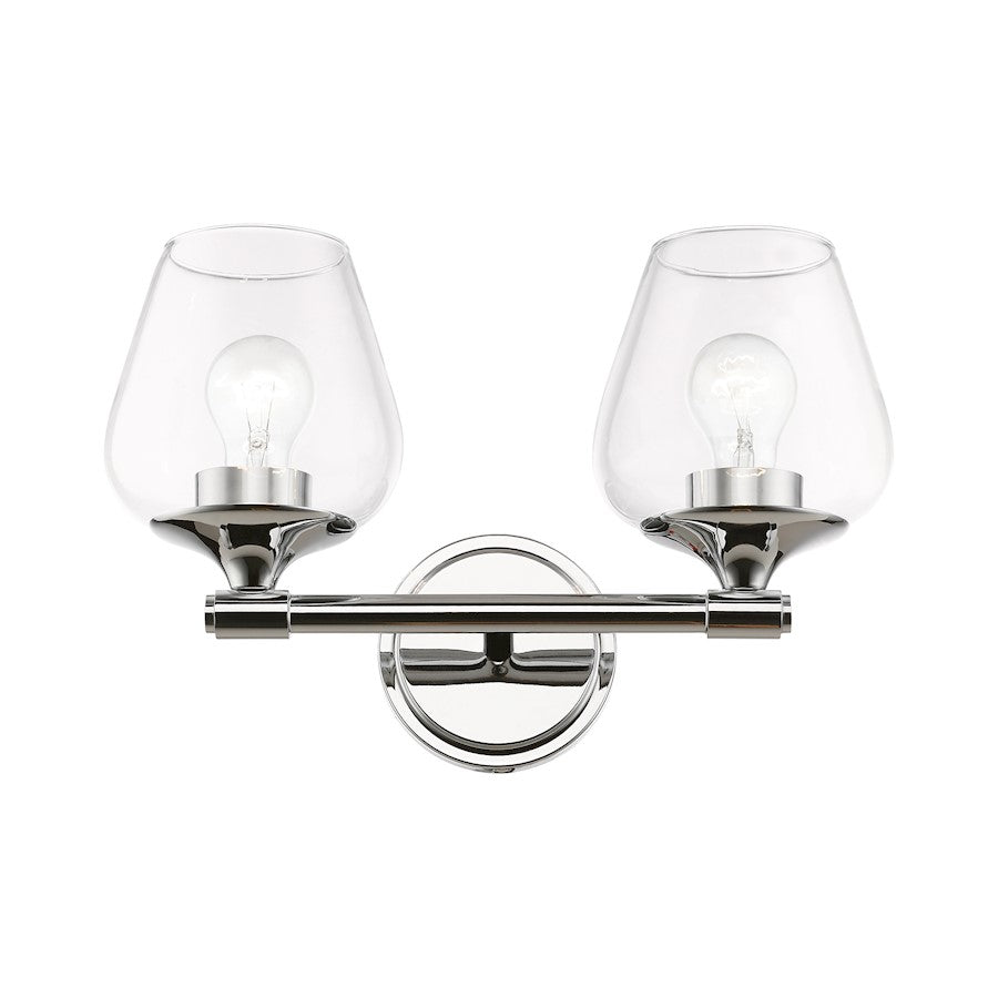 Livex Willow 2 Light Vanity Sconce, Polished Chrome/Clear