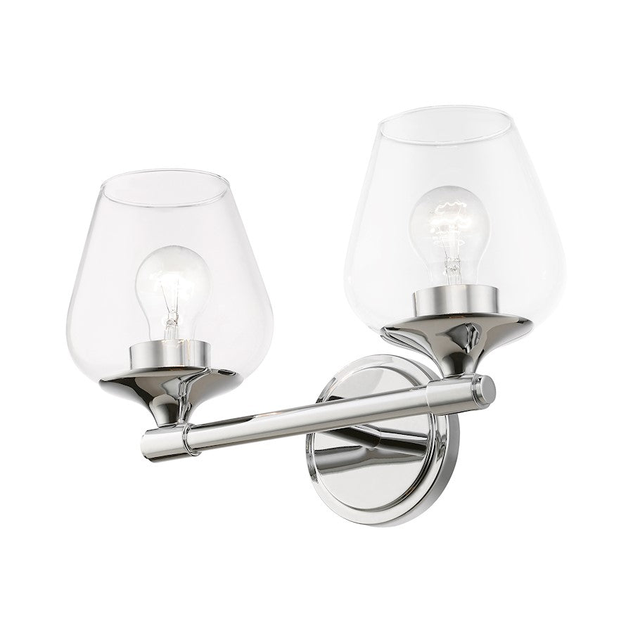 Livex Willow 2 Light Vanity Sconce, Polished Chrome/Clear