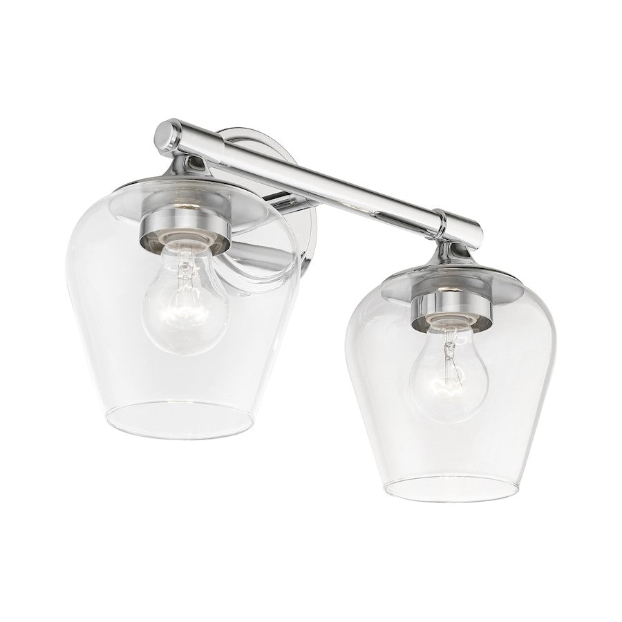 Livex Willow 2 Light Vanity Sconce, Polished Chrome/Clear