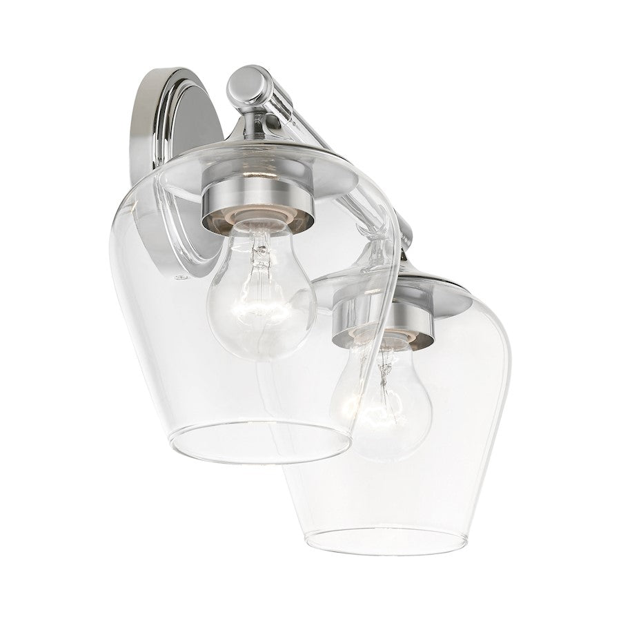 Livex Willow 2 Light Vanity Sconce, Polished Chrome/Clear