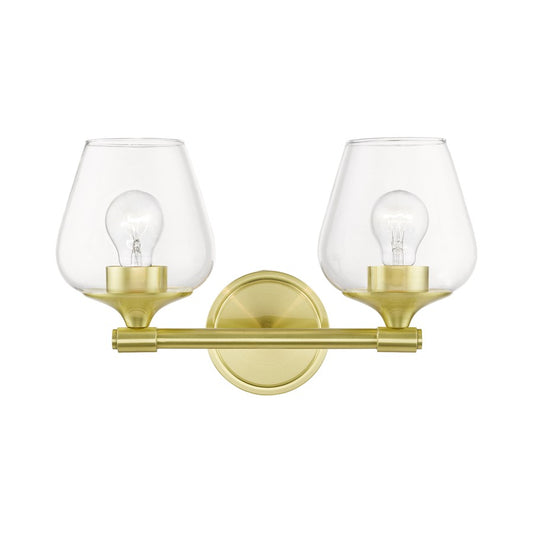 Livex Willow 2 Light Vanity Sconce, Satin Brass/Clear