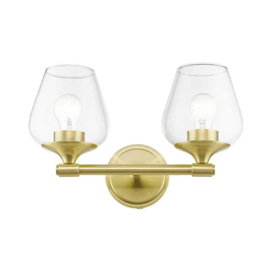 Livex Willow 2 Light Vanity Sconce, Satin Brass/Clear