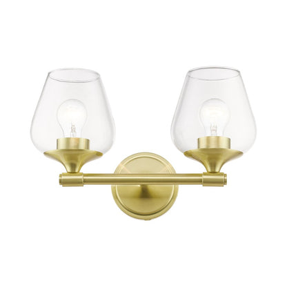 Livex Willow 2 Light Vanity Sconce, Satin Brass/Clear