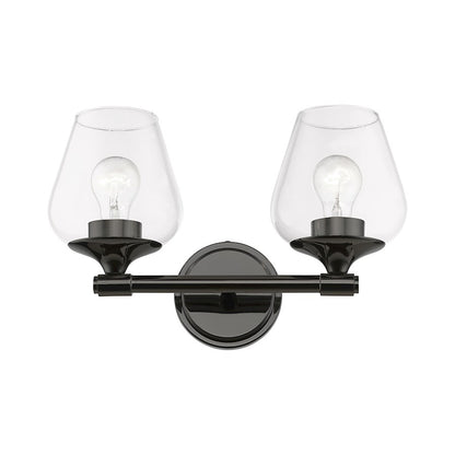 Livex Willow 2 Light Vanity Sconce, Black Chrome/Clear