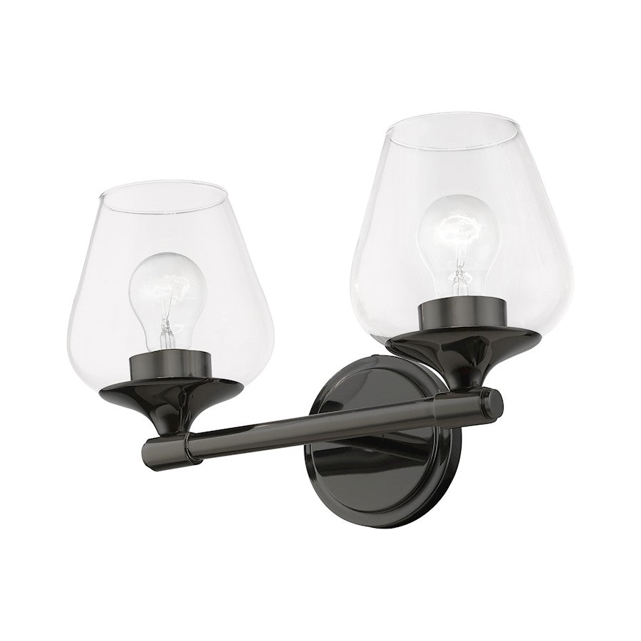 Livex Willow 2 Light Vanity Sconce, Black Chrome/Clear