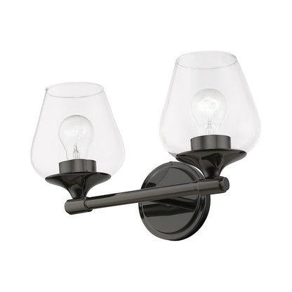 Livex Willow 2 Light Vanity Sconce, Black Chrome/Clear