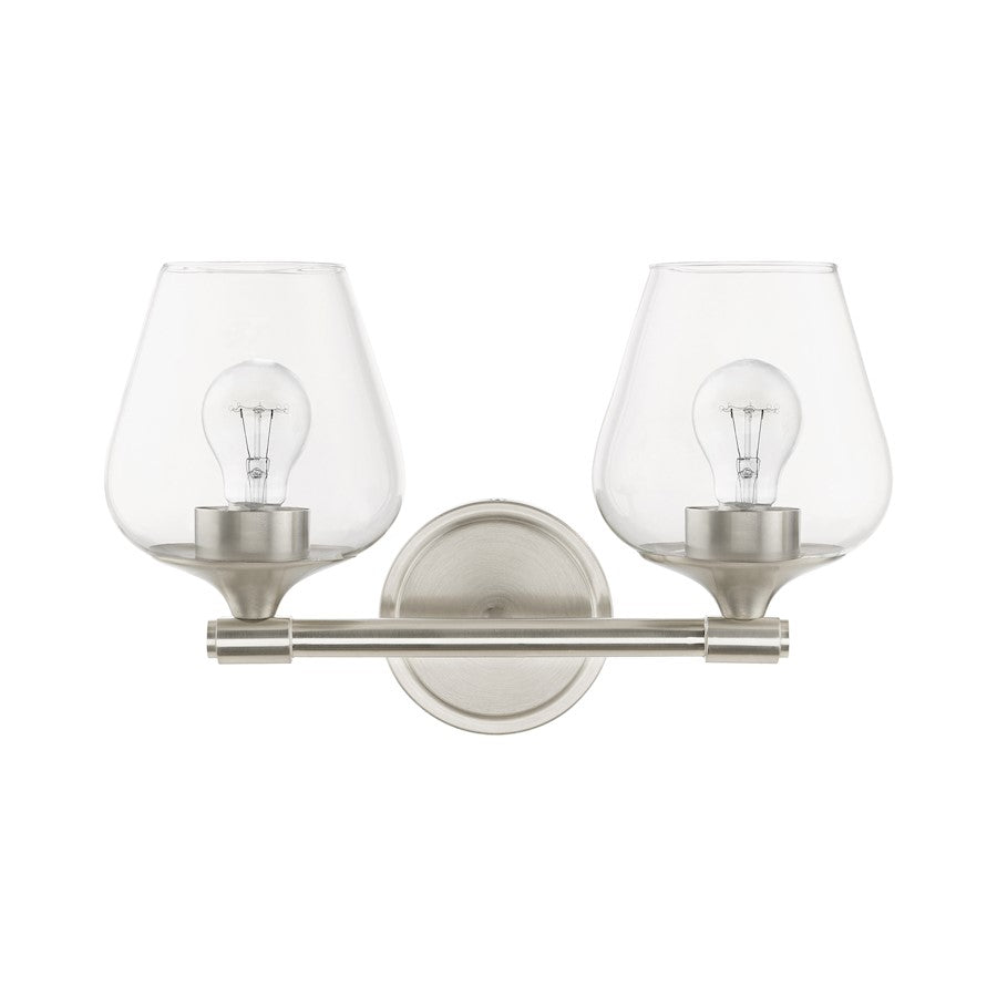 Livex Willow 2 Light Vanity Sconce, Brushed Nickel/Clear